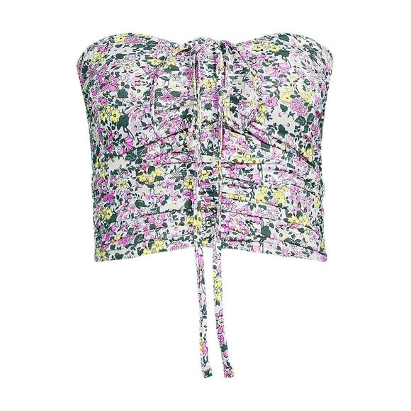 Land's End Ruched Halter Midkini Top 2 Way White  Multi Ditsy Floral print 12 - Picture 1 of 10